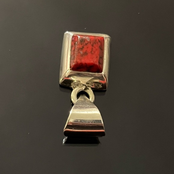 Sterling Silver Red Jasper Mexican Signed Pendant - Picture 2 of 9
